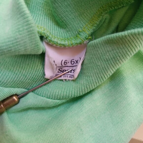 Boys 6 Vintage Sears T-shirt Sears Mint Green LS Mock Neck Single Stitch Paint - Picture 2 of 7